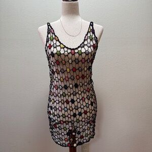 Colorful Crochet Polka Dot  Beach Swimsuit Cover Up Festival Layering Mini Dress